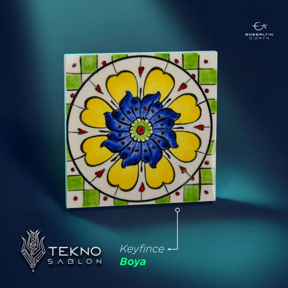 Tekno Şablon Desen 10 x 10 cm. - Sicilya Tarzı Limon Çiçeği Çini Karo Deseni