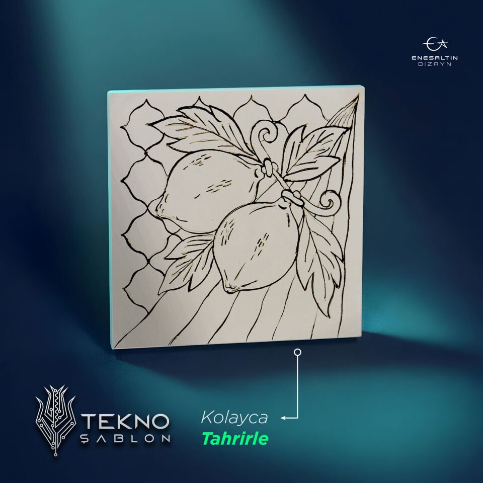Tekno Şablon Desen 10 x 10 cm. - Sicilya Tarzı Barok Limon Motifli Çini Karo Deseni