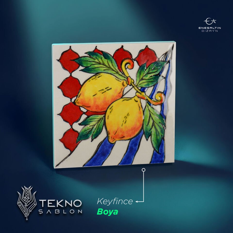 Tekno Şablon Desen 10 x 10 cm. - Sicilya Tarzı Barok Limon Motifli Çini Karo Deseni