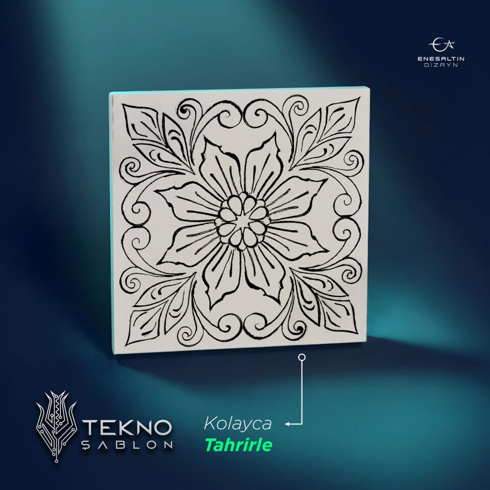 Tekno Şablon Desen 10 x 10 cm. - Sicilya Tarzı Gotik Çiçek Çini Karo Deseni