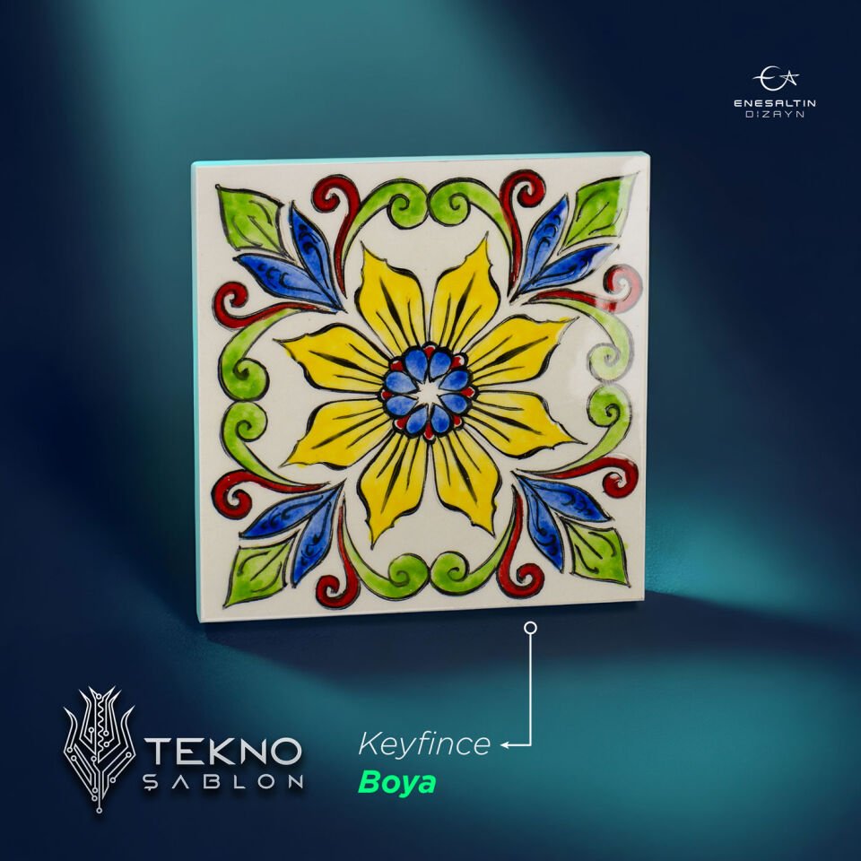 Tekno Şablon Desen 10 x 10 cm. - Sicilya Tarzı Gotik Çiçek Çini Karo Deseni