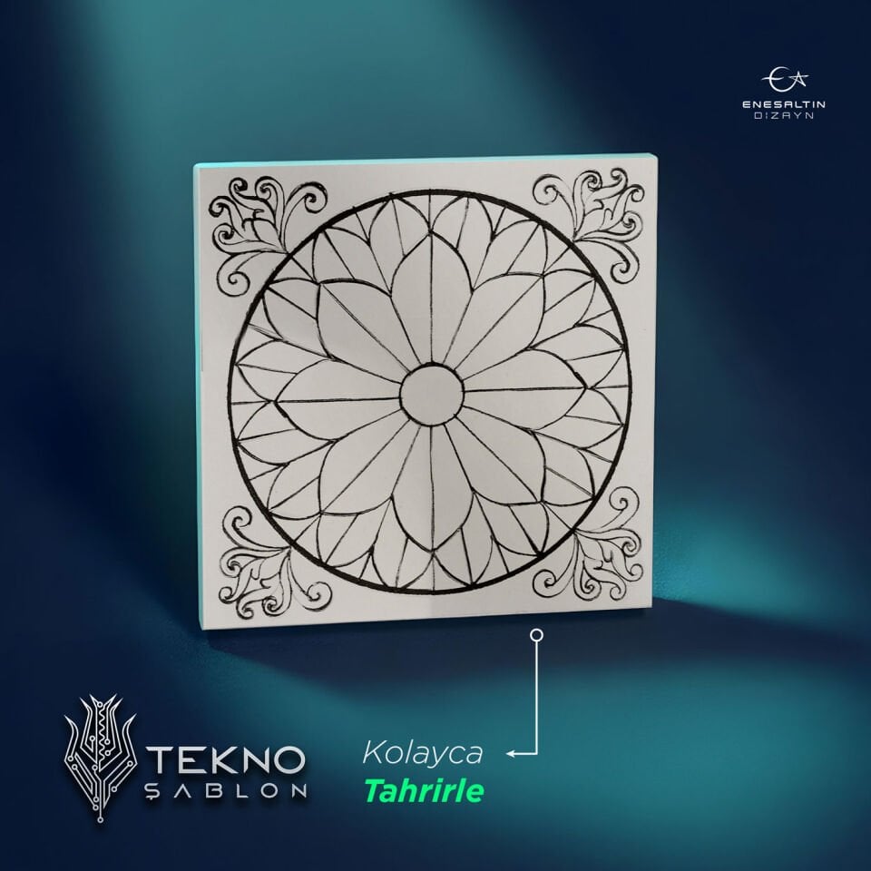 Tekno Şablon Desen 10 x 10 cm. - Sicilya Tarzı Barok Yıldızı Çini Karo Deseni