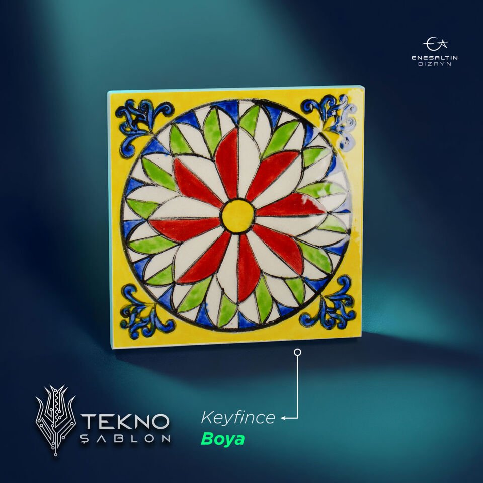 Tekno Şablon Desen 10 x 10 cm. - Sicilya Tarzı Barok Yıldızı Çini Karo Deseni