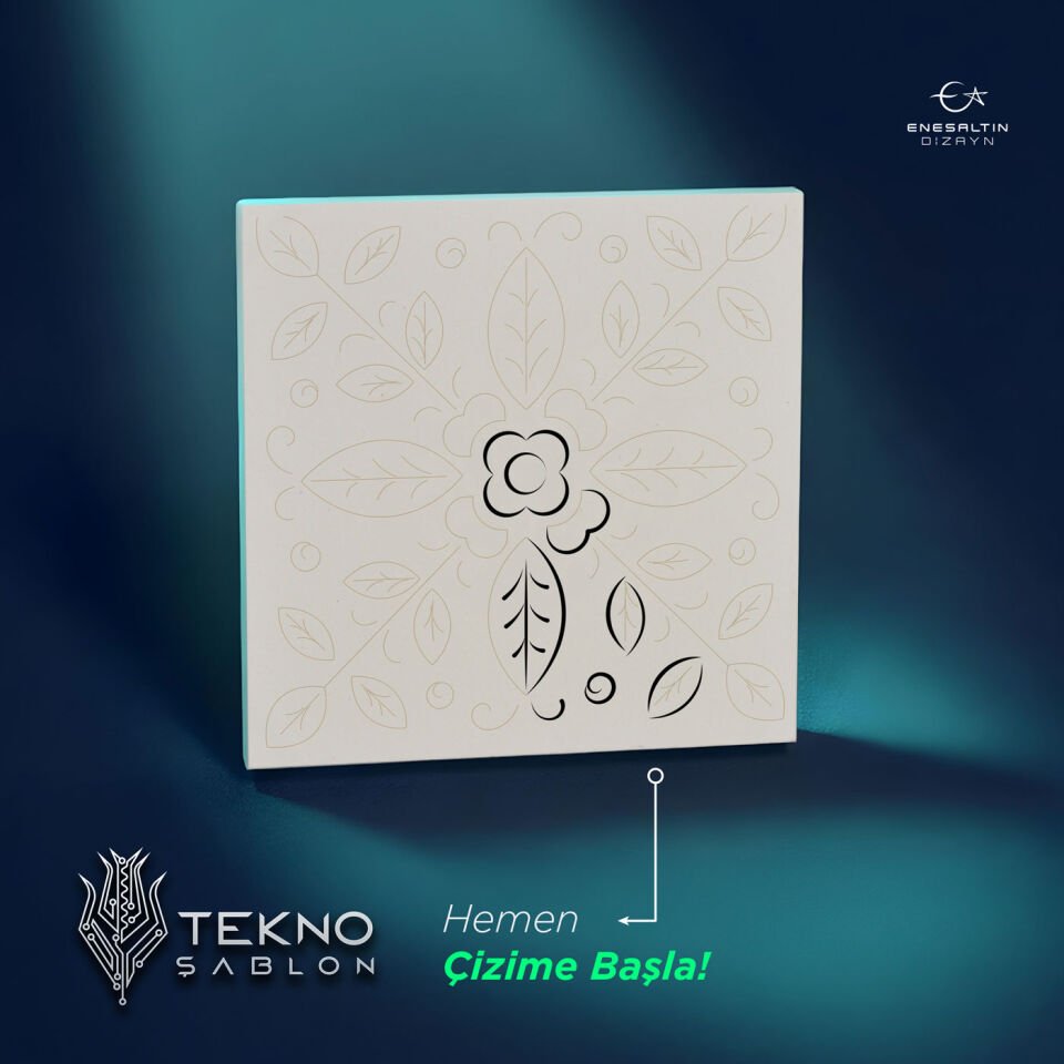Tekno Şablon Desen 10 x 10 cm. - Sicilya Tarzı Minimal Yaprak Çini Karo Deseni