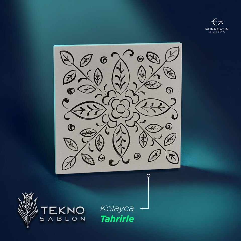 Tekno Şablon Desen 10 x 10 cm. - Sicilya Tarzı Minimal Yaprak Çini Karo Deseni