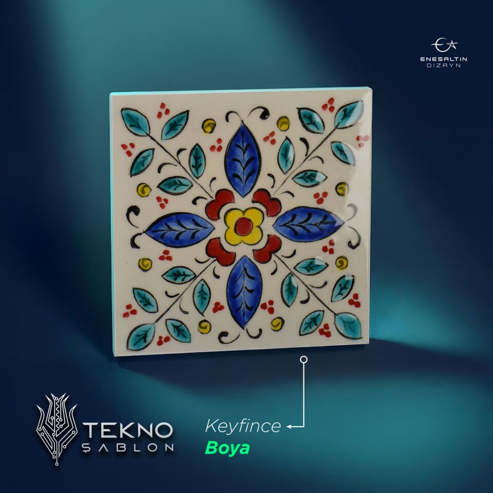 Tekno Şablon Desen 10 x 10 cm. - Sicilya Tarzı Minimal Yaprak Çini Karo Deseni