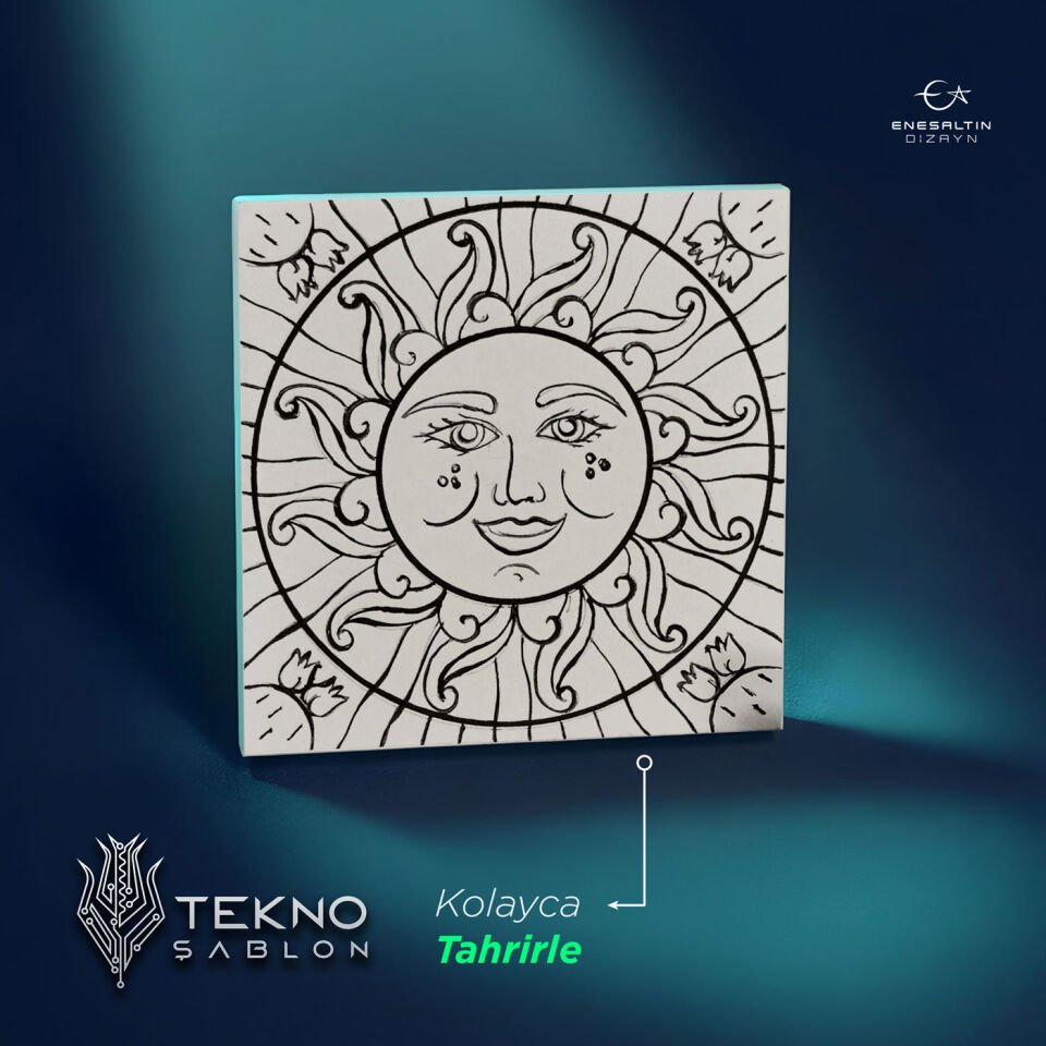 Tekno Şablon Desen 10 x 10 cm. - Sicilya Tarzı Barok Güneş Güzeli Çini Karo Deseni