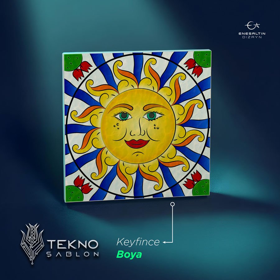 Tekno Şablon Desen 10 x 10 cm. - Sicilya Tarzı Barok Güneş Güzeli Çini Karo Deseni
