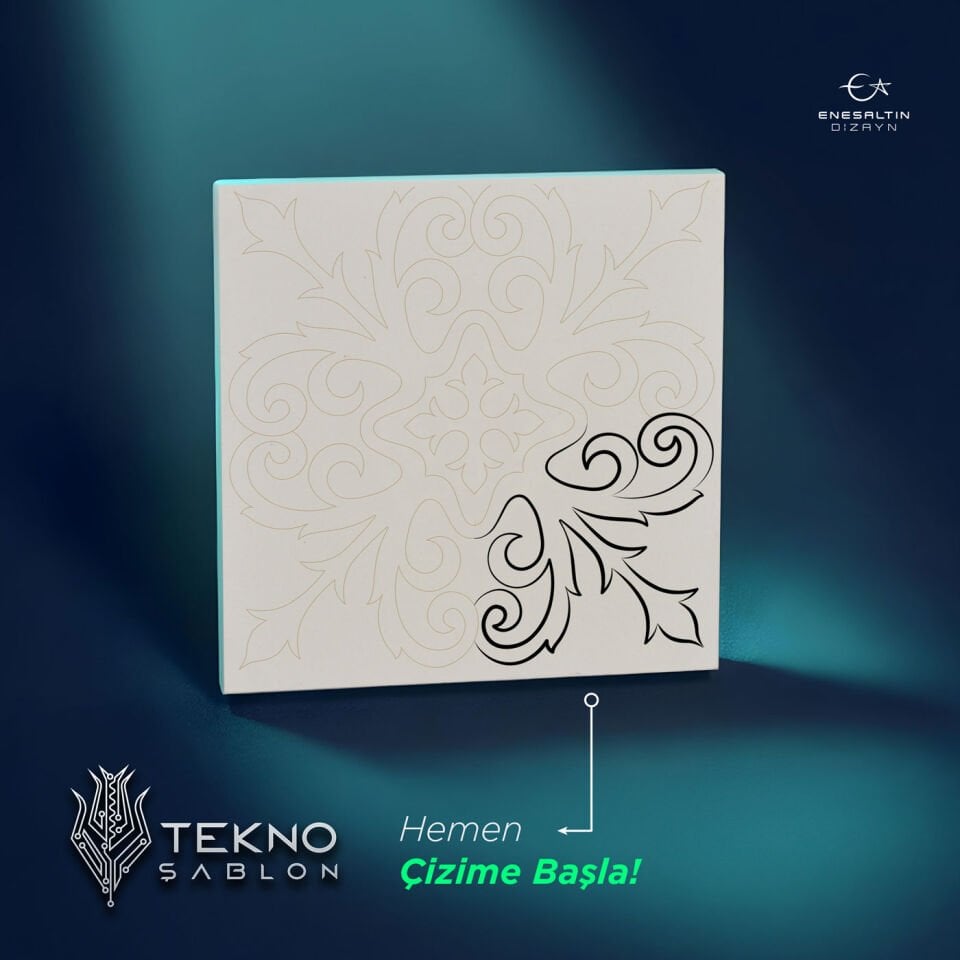 Tekno Şablon Desen 10 x 10 cm. - Vintage Tarz Karo (V-01)