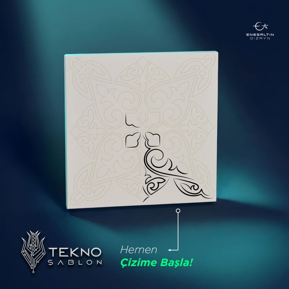 Tekno Şablon Desen 10 x 10 cm. - Vintage Tarz Karo (V-02)
