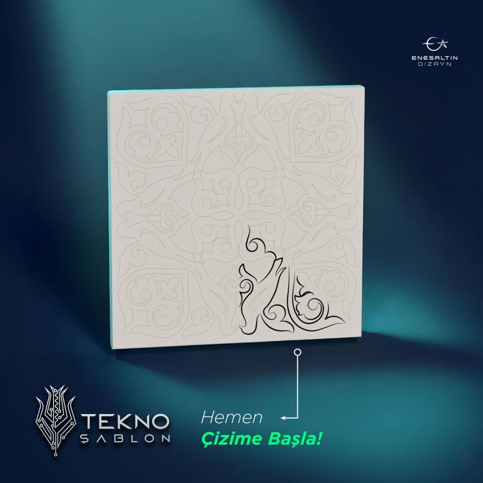 Tekno Şablon Desen 10 x 10 cm. - Vintage Tarz Kuş Motifli Karo (V-03)