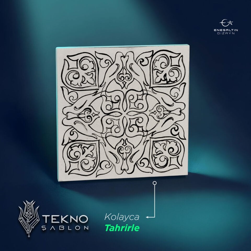 Tekno Şablon Desen 10 x 10 cm. - Vintage Tarz Kuş Motifli Karo (V-03)