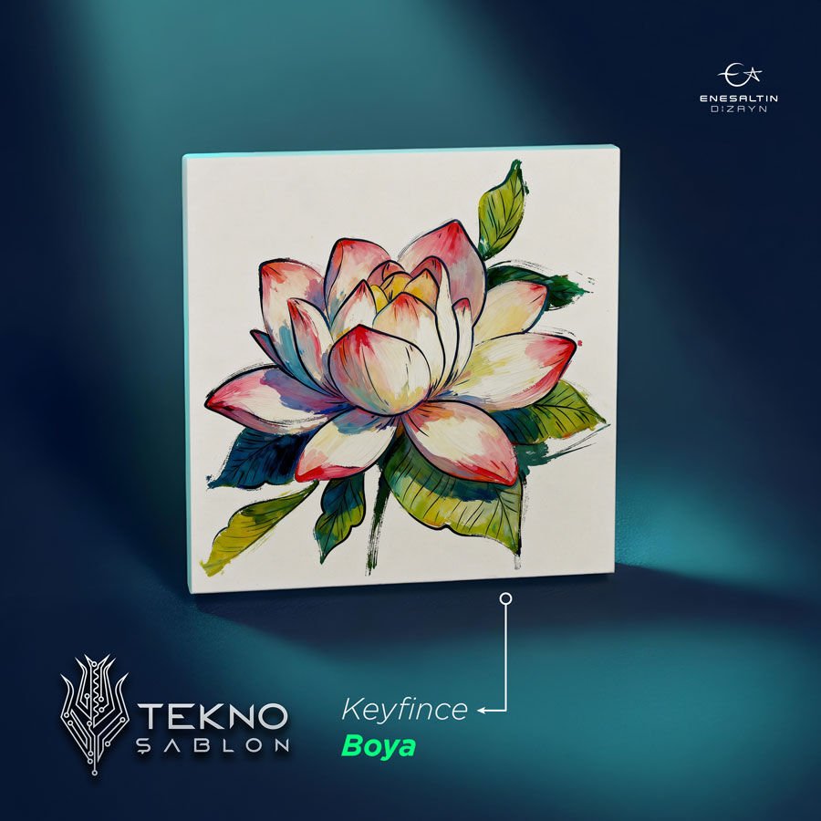 Tekno Şablon Desen 10 x 10 cm. - Çiçekler Serisi Lotus Motifli Çini Karo Deseni