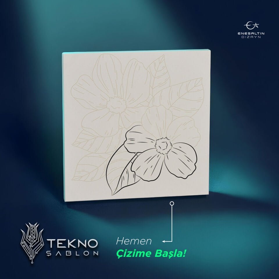 Tekno Şablon Desen 10 x 10 cm. - Çiçekler Serisi Manolya Motifli Çini Karo Deseni