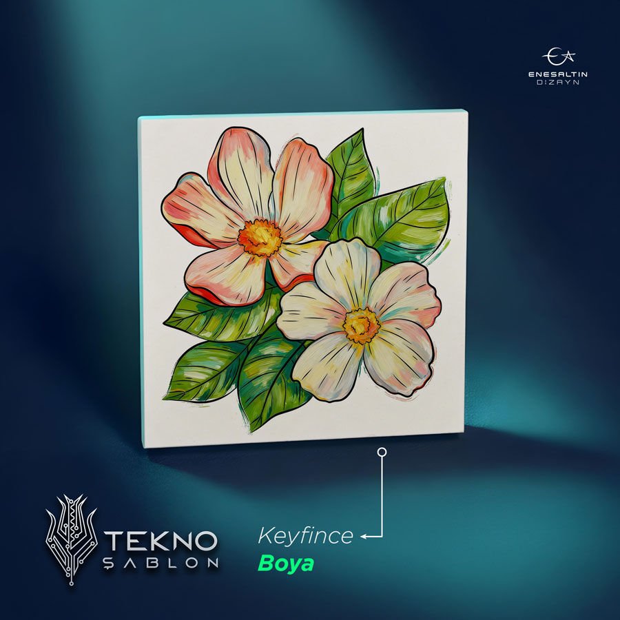 Tekno Şablon Desen 10 x 10 cm. - Çiçekler Serisi Manolya Motifli Çini Karo Deseni