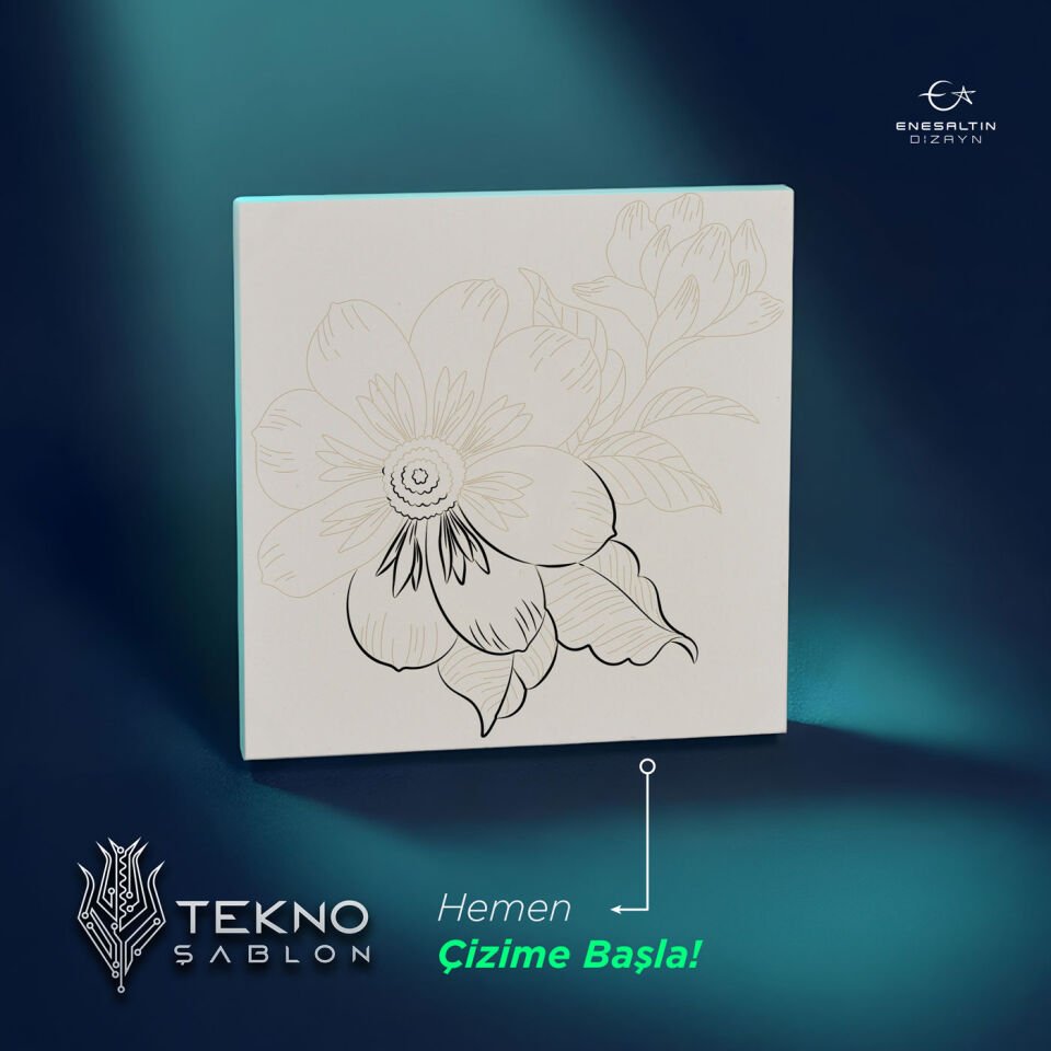Tekno Şablon Desen 10 x 10 cm. - Çiçekler Serisi Şakayık Motifli Çini Karo Deseni