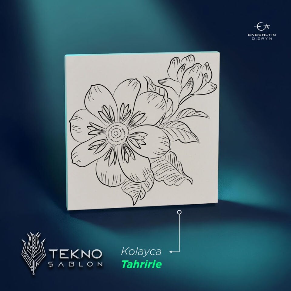 Tekno Şablon Desen 10 x 10 cm. - Çiçekler Serisi Şakayık Motifli Çini Karo Deseni