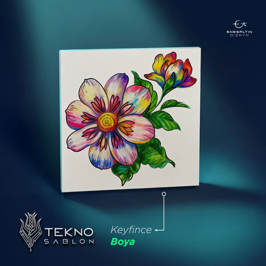 Tekno Şablon Desen 10 x 10 cm. - Çiçekler Serisi Şakayık Motifli Çini Karo Deseni