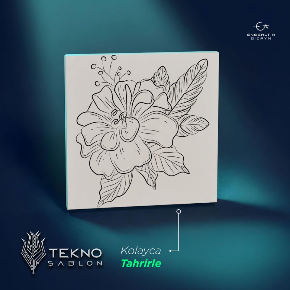 Tekno Şablon Desen 10 x 10 cm. - Çiçekler Serisi Kadife Çiçeği Motifli Çini Karo Deseni