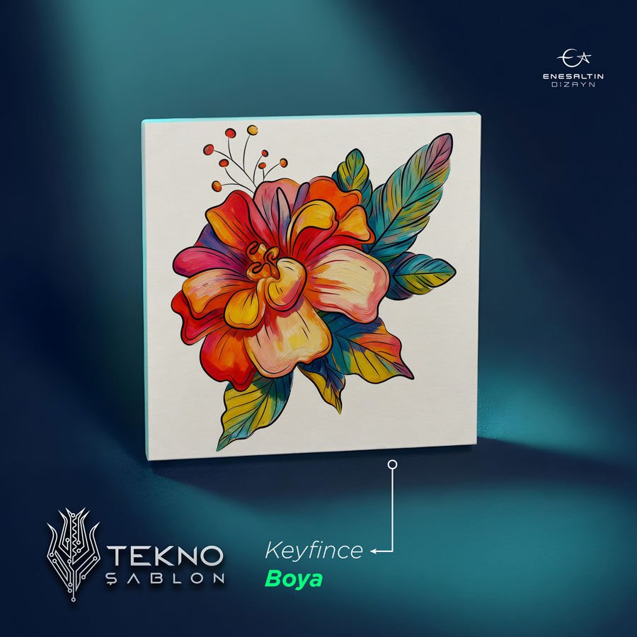 Tekno Şablon Desen 10 x 10 cm. - Çiçekler Serisi Kadife Çiçeği Motifli Çini Karo Deseni