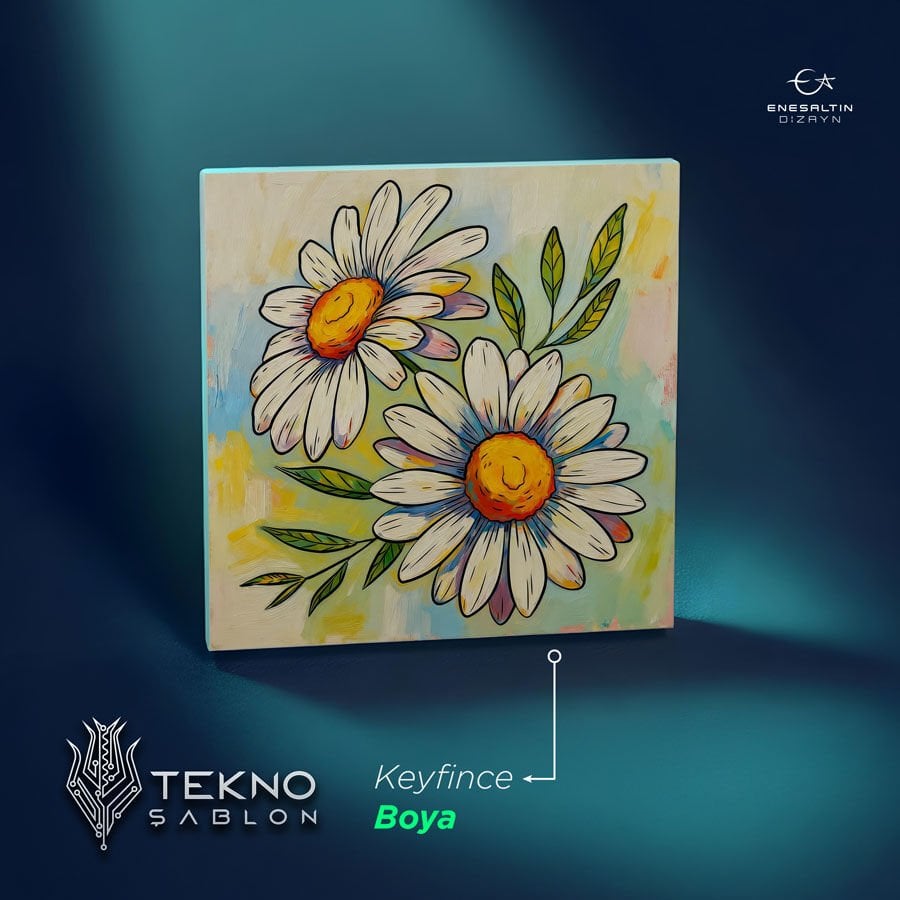 Tekno Şablon Desen 10 x 10 cm. - Çiçekler Serisi Paptya Motifli Çini Karo Deseni