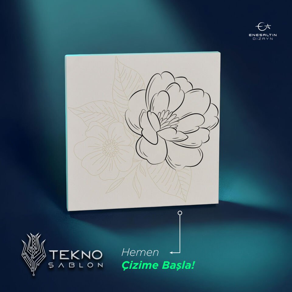 Tekno Şablon Desen 10 x 10 cm. - Çiçekler Serisi Kamelya Motifli Çini Karo Deseni