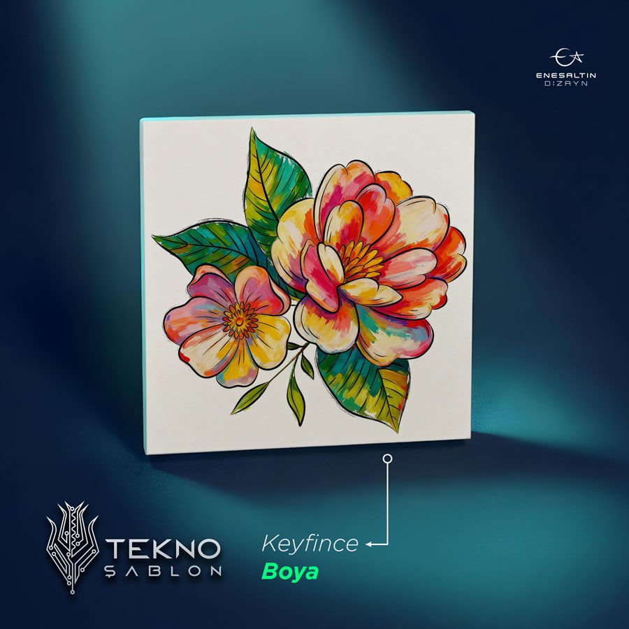 Tekno Şablon Desen 10 x 10 cm. - Çiçekler Serisi Kamelya Motifli Çini Karo Deseni