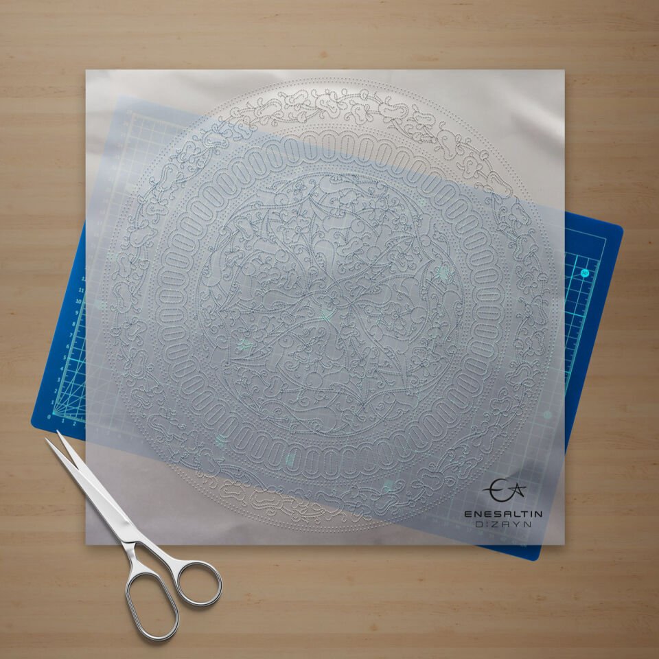 Şablon Desen 30 cm - Baba Nakkaş Rumi Lotus Badem Kenar Çini Tabak Deseni