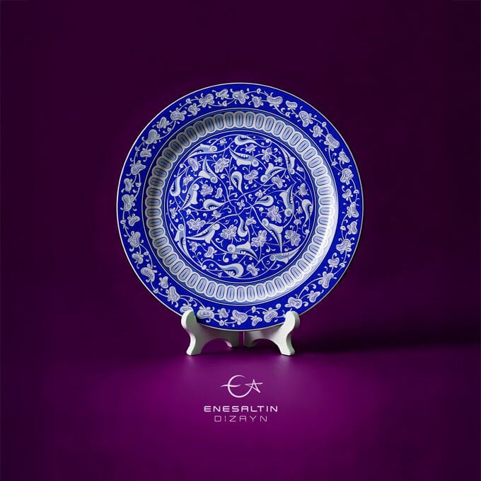 Şablon Desen 30 cm - Baba Nakkaş Rumi Lotus Badem Kenar Çini Tabak Deseni