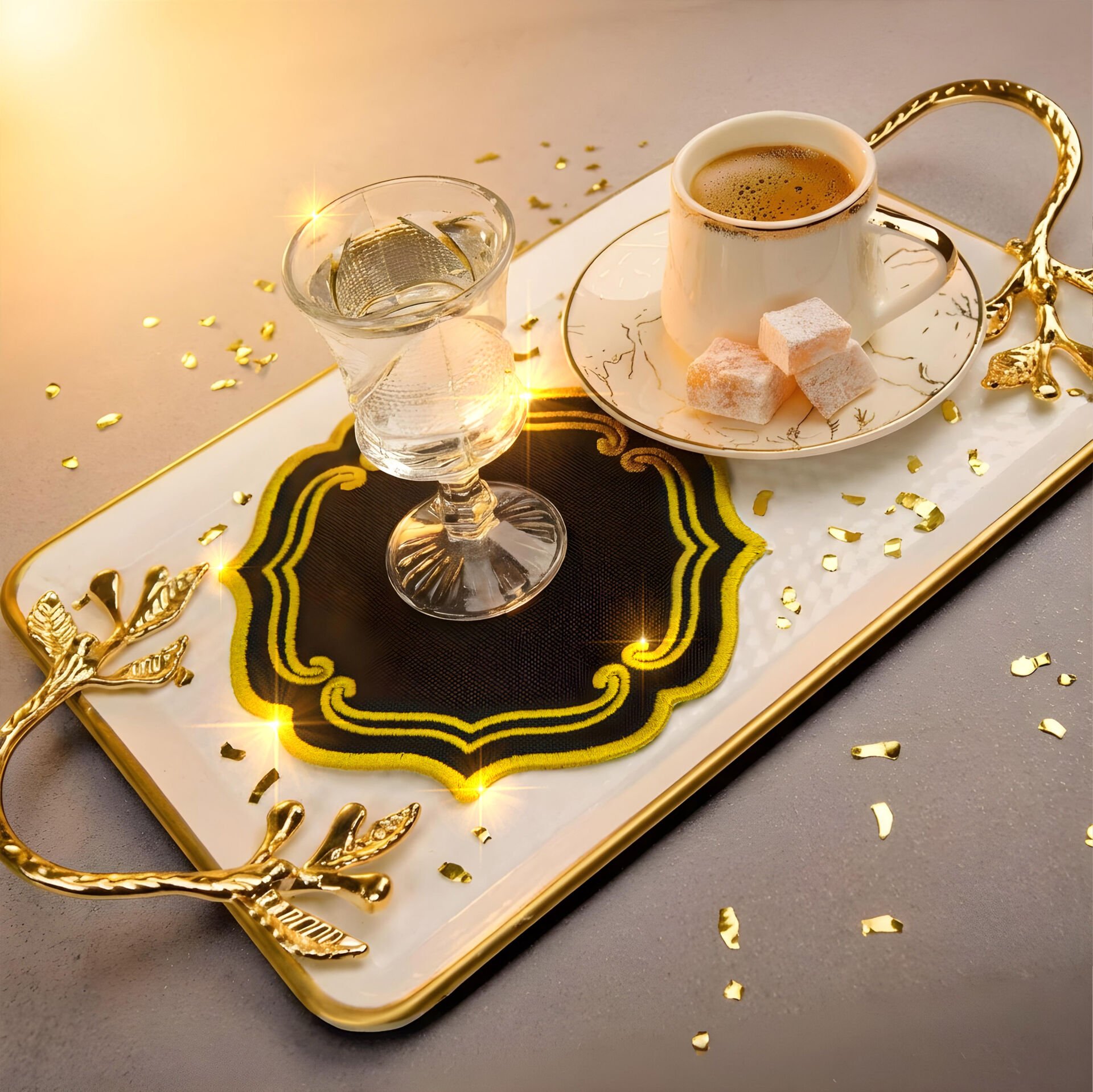 Dark Palace Frame Nakışlı 6'lı Kokteyl Peçete Seti (Gold)
