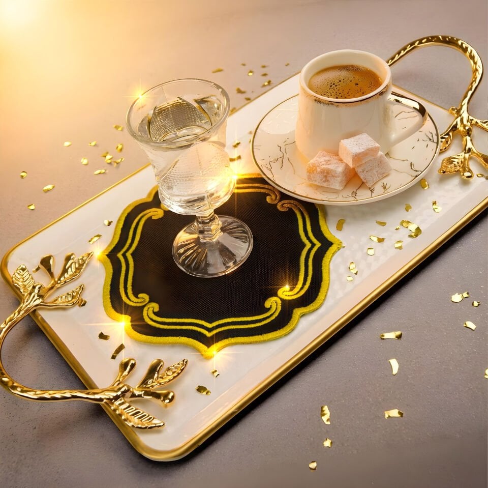 Dark Palace Frame Nakışlı 6'lı Kokteyl Peçete Seti (Gold)