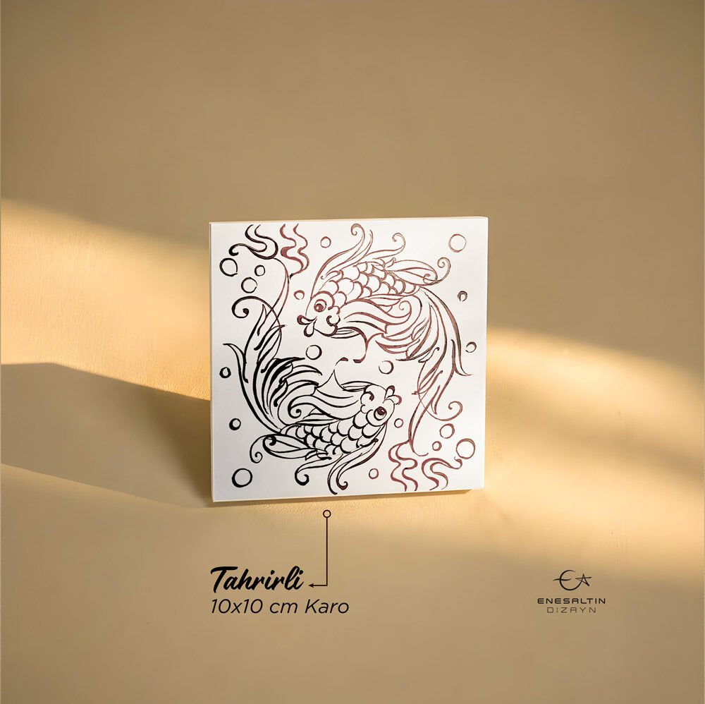 Tahrirli Ürün - Çift Beta Balık Motifli 10 x 10 cm Tahrirli Karo