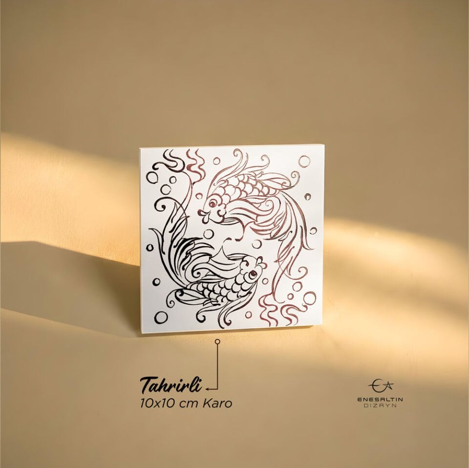 Tahrirli Ürün - Çift Beta Balık Motifli 10 x 10 cm Tahrirli Karo