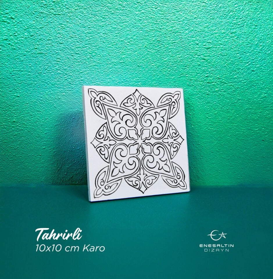 Tahrirli Ürün - Vintage Tarz (V-02) 10 x 10 cm Tahrirli Karo