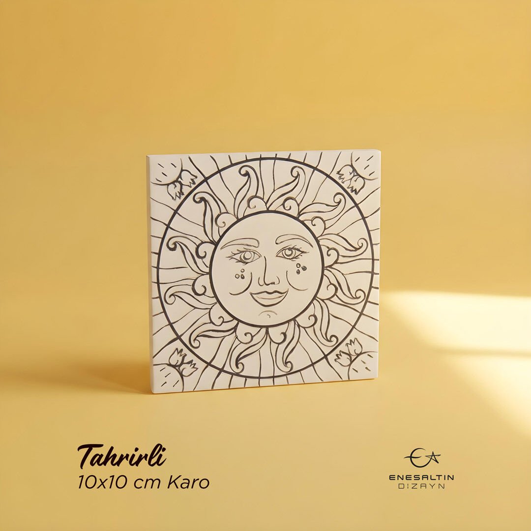 Tahrirli Ürün - Sicilya Tarzı Barok Güneş Güzeli 10 x 10 cm. Tahrirli Çini Karo