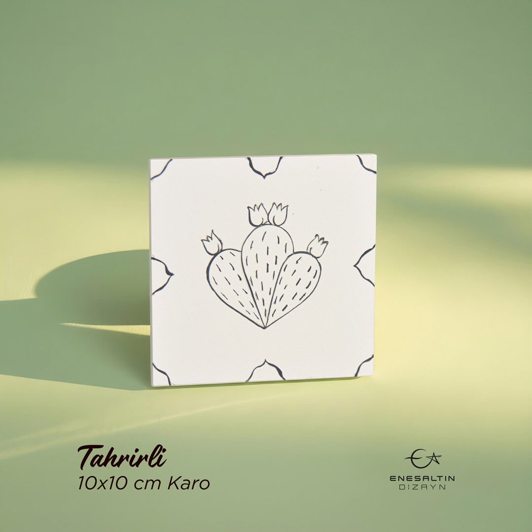 Tahrirli Ürün - Sicilya Tarzı Tekli Kaktüs 10 x 10 cm. Tahrirli Çini Karo