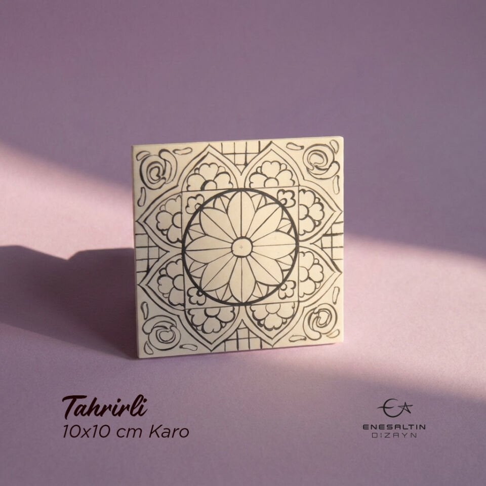Tahrirli Ürün - Sicilya Tarzı Barok Yıldız Penç 10 x 10 cm. Tahrirli Karo
