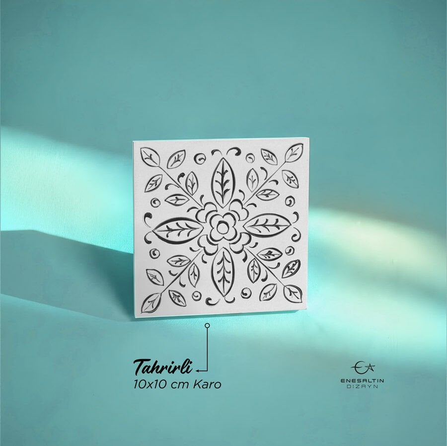 Tahrirli Ürün - Sicilya Tarzı Minimal Yaprak 10 x 10 cm. Tahrirli Karo
