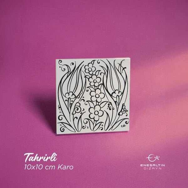 Tahrirli Ürün - 10 x 10 cm. (KÇ004) Klasik Çini Desenli Tahrirli Karo