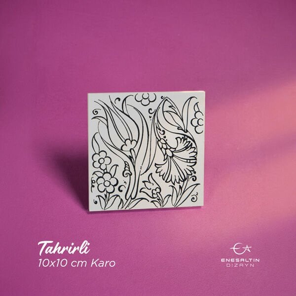 Tahrirli Ürün - 10 x 10 cm. (KÇ005) Klasik Çini Desenli Tahrirli Karo