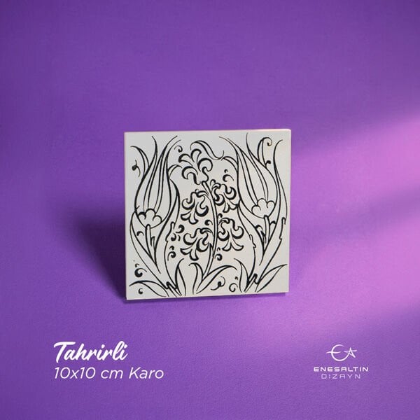 Tahrirli Ürün - 10 x 10 cm. (KÇ009) Klasik Çini Desenli Tahrirli Karo