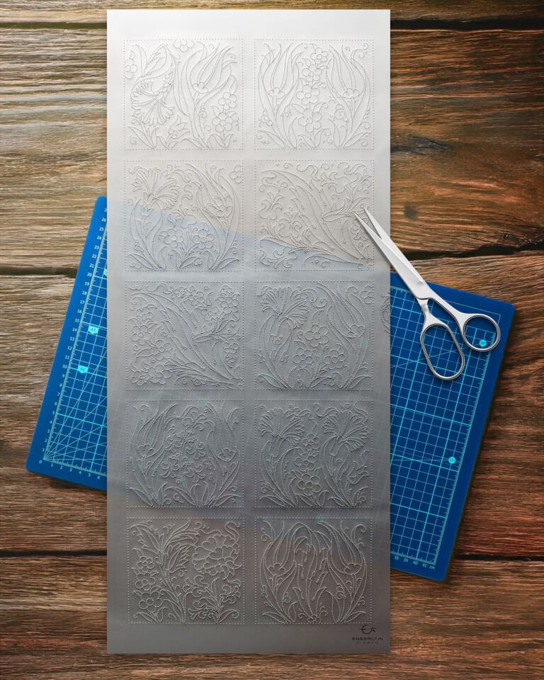 10'lu Şablon Desen Seti - Klasik Çini Motifli Serisi Çini Karo Deseni - 10 x 10 cm.