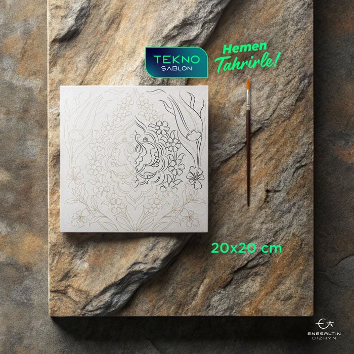 Tekno Şablon 20 x 20 cm. -  Rumi Madalyon Simetrik Motifli Çini Karo Deseni