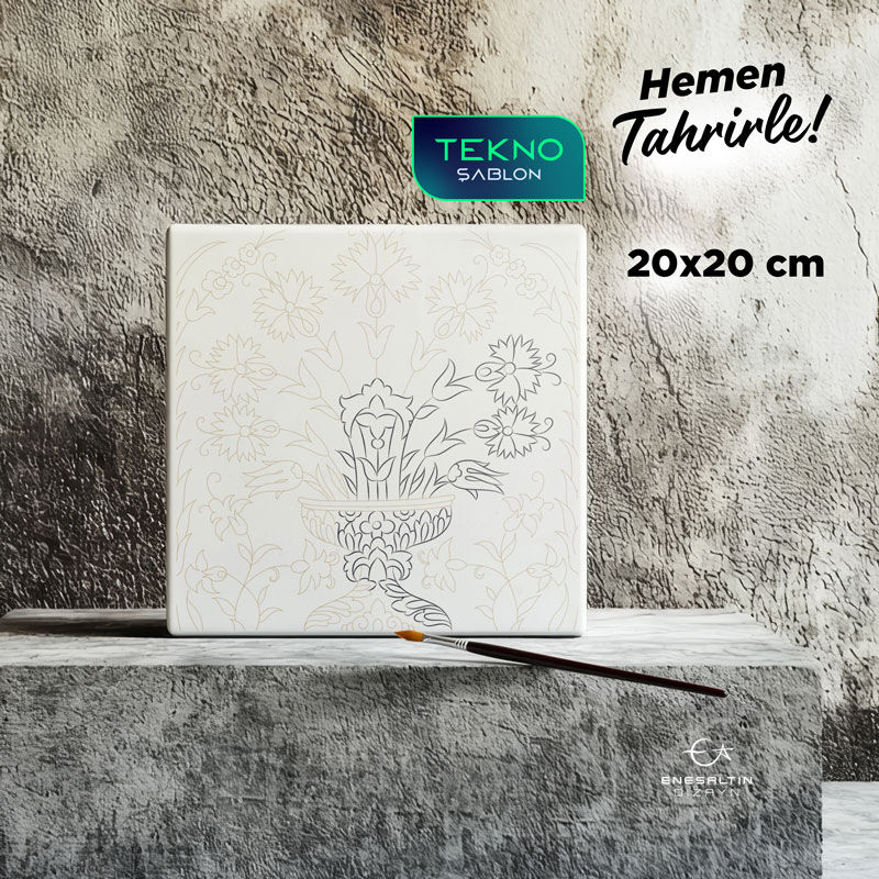Tekno Şablon 20 x 20 cm. - Karanfil Vazo Çini Karo Deseni