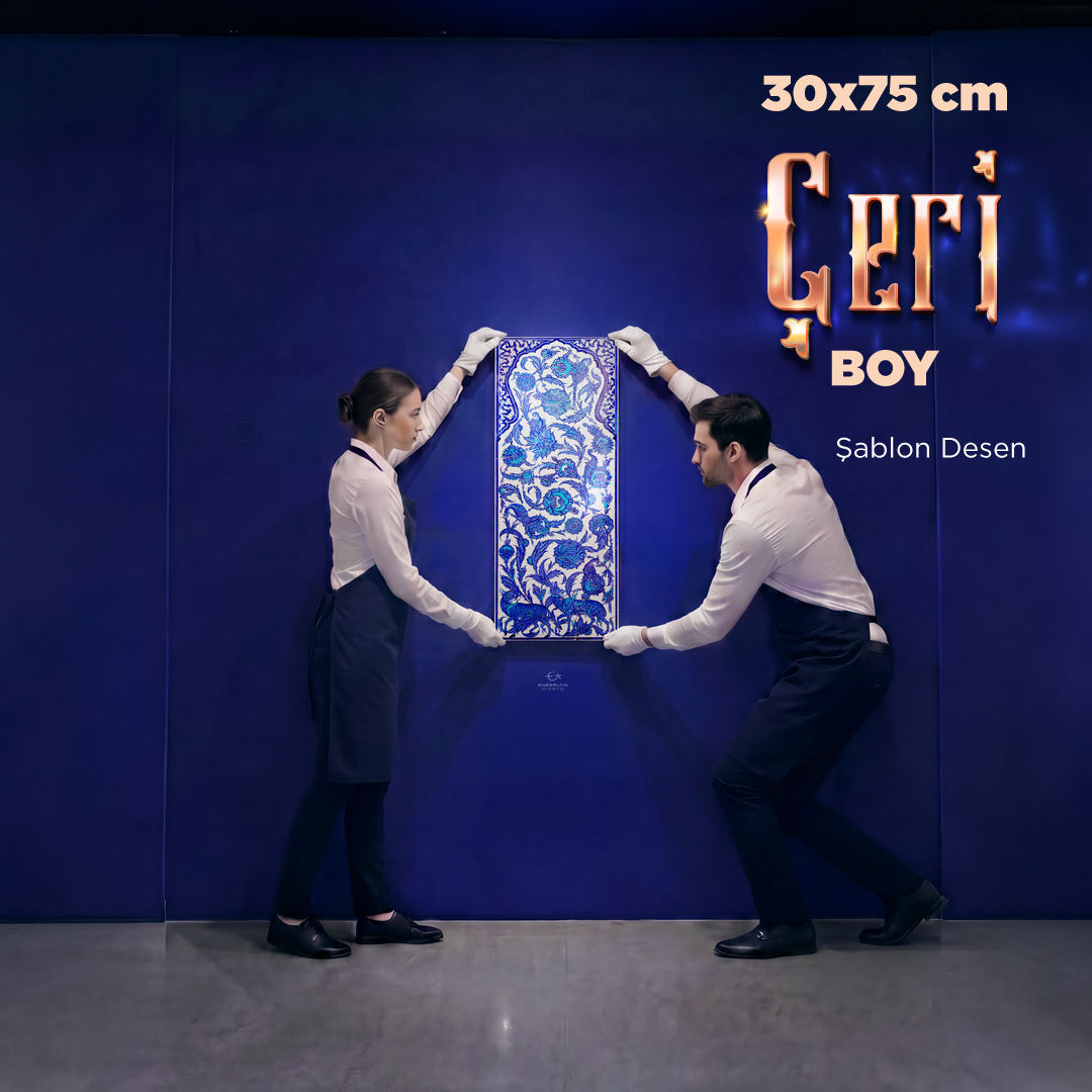 ÇERİ BOY Şablon Desen 30 x 75 cm. - Baş Nakkaş Şah Kulu Saz Yolu Çini Pano Deseni