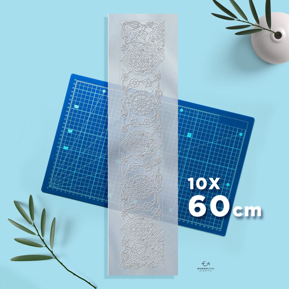 Şablon Desen 10 x 60 cm. -  Bulut Madalyon Motifli Bordür Ayna Çerçevesi Çini Karo Deseni